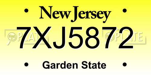 7XJ5872 New Jersey License Plate
