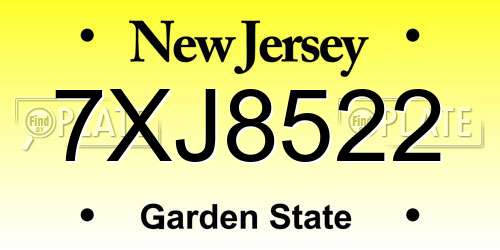 7XJ8522 New Jersey License Plate