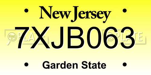 7XJB063 New Jersey License Plate