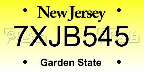 7XJB545 New Jersey License Plate