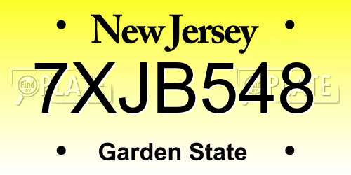 7XJB548 New Jersey License Plate