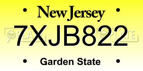 7XJB822 New Jersey License Plate
