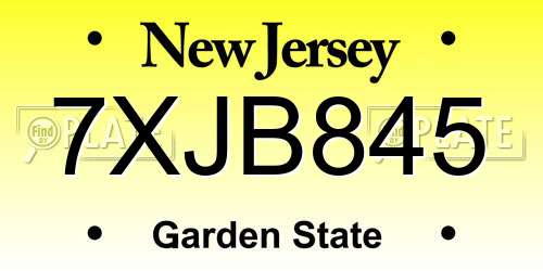 7XJB845 New Jersey License Plate