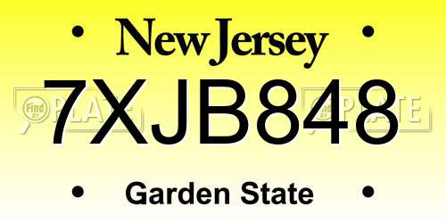7XJB848 New Jersey License Plate