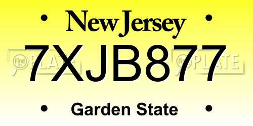 7XJB877 New Jersey License Plate