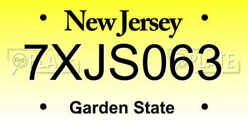 7XJS063 New Jersey License Plate
