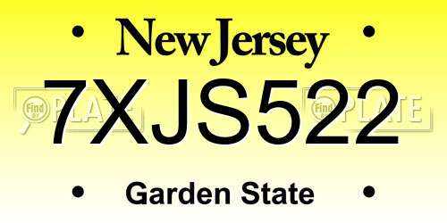 7XJS522 New Jersey License Plate