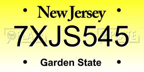 7XJS545 New Jersey License Plate