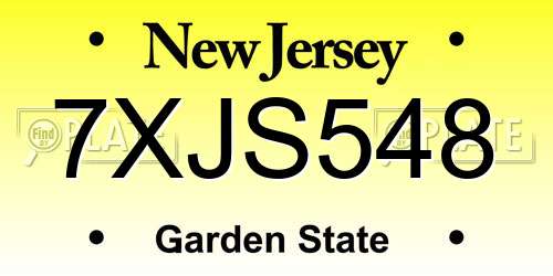 7XJS548 New Jersey License Plate