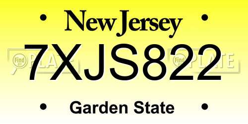 7XJS822 New Jersey License Plate