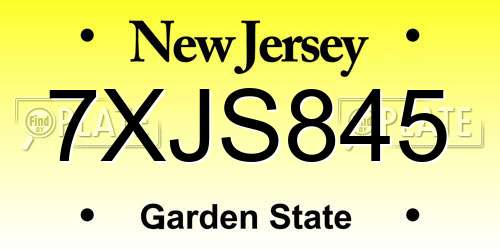 7XJS845 New Jersey License Plate