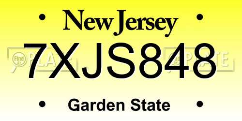 7XJS848 New Jersey License Plate