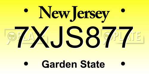 7XJS877 New Jersey License Plate