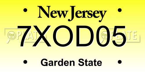 7XOD05 New Jersey License Plate