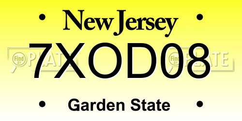 7XOD08 New Jersey License Plate