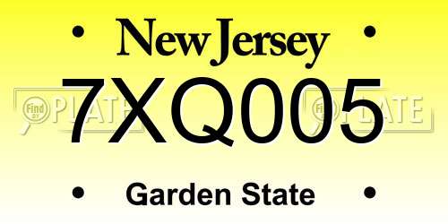 7XQ005 New Jersey License Plate