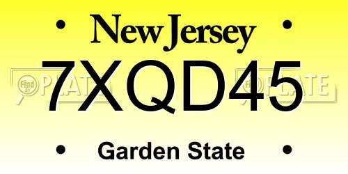 7XQD45 New Jersey License Plate