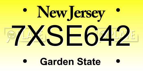 7XSE642 New Jersey License Plate