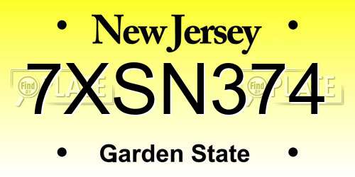 7XSN374 New Jersey License Plate