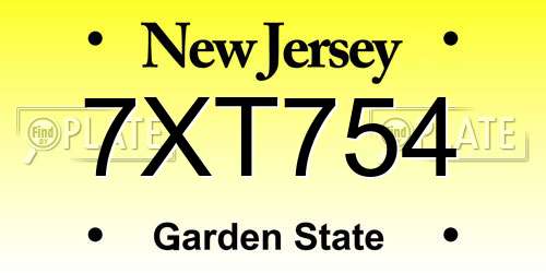 7XT754 New Jersey License Plate