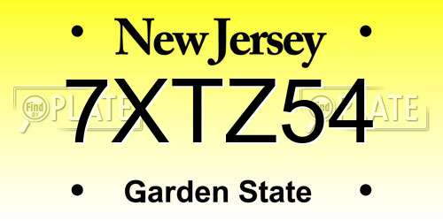 7XTZ54 New Jersey License Plate