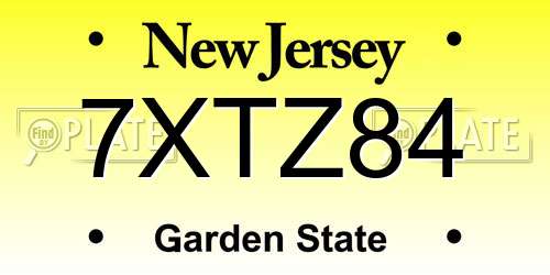 7XTZ84 New Jersey License Plate