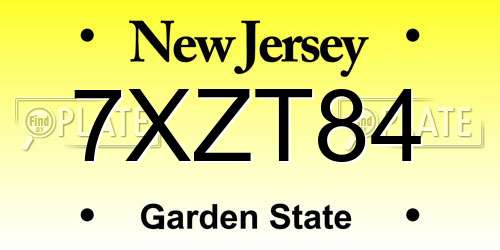 7XZT84 New Jersey License Plate