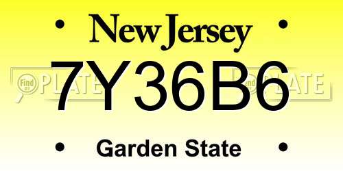 7Y36B6 New Jersey License Plate