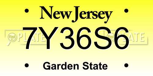 7Y36S6 New Jersey License Plate