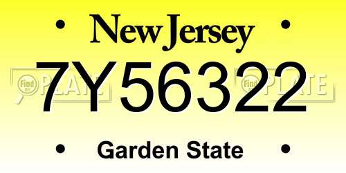 7Y56322 New Jersey License Plate