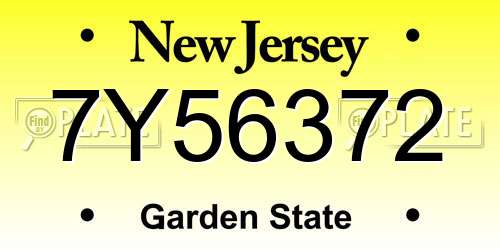 7Y56372 New Jersey License Plate
