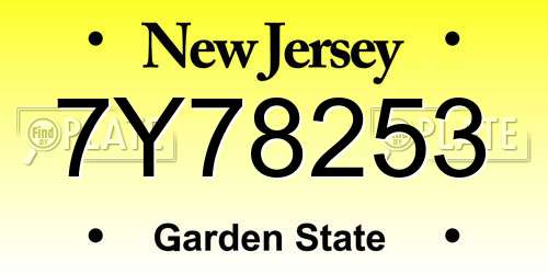 7Y78253 New Jersey License Plate