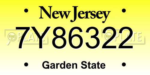 7Y86322 New Jersey License Plate