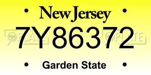 7Y86372 New Jersey License Plate