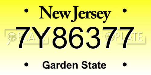 7Y86377 New Jersey License Plate