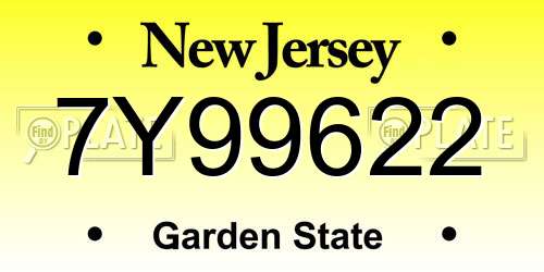 7Y99622 New Jersey License Plate