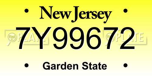 7Y99672 New Jersey License Plate