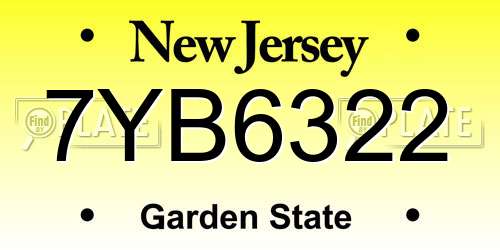 7YB6322 New Jersey License Plate