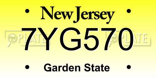 7YG570 New Jersey License Plate