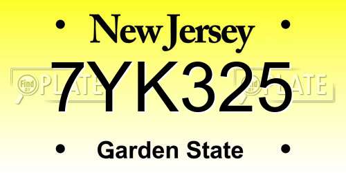 7YK325 New Jersey License Plate