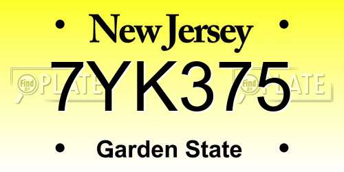 7YK375 New Jersey License Plate