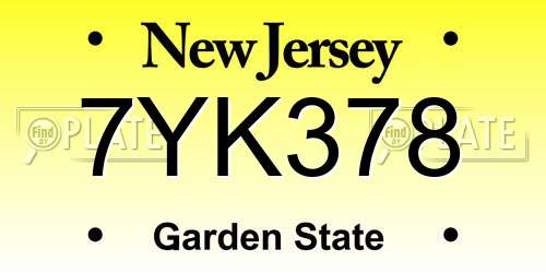 7YK378 New Jersey License Plate