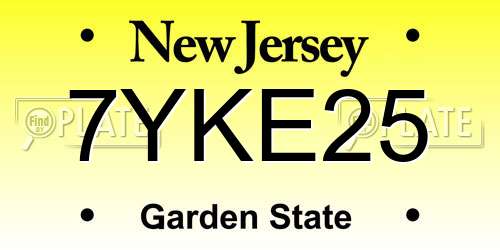 7YKE25 New Jersey License Plate