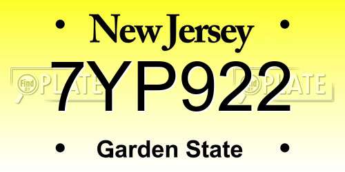 7YP922 New Jersey License Plate