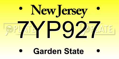 7YP927 New Jersey License Plate