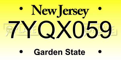 7YQX059 New Jersey License Plate