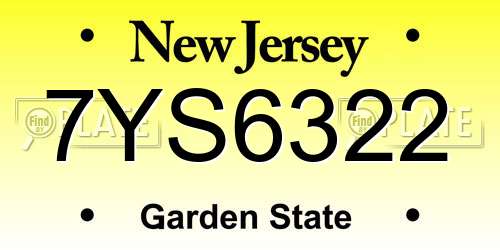 7YS6322 New Jersey License Plate