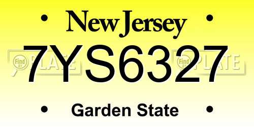 7YS6327 New Jersey License Plate