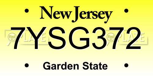 7YSG372 New Jersey License Plate