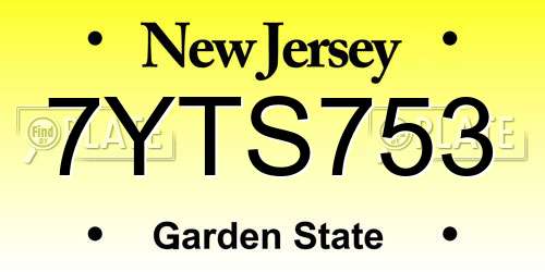 7YTS753 New Jersey License Plate